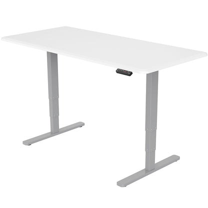 Fortia Sit To Stand Up Standing Desk, 150x70cm, 62-128cm Electric Height Adjustable, Dual Motor, 120kg Load, White/Silver Frame - Cosy Abode