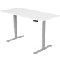 Fortia Sit To Stand Up Standing Desk, 150x70cm, 62-128cm Electric Height Adjustable, Dual Motor, 120kg Load, White/Silver Frame - Cosy Abode
