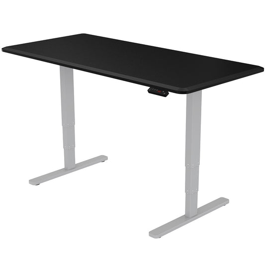 Fortia Sit To Stand Up Standing Desk, 160x75cm, 62-128cm Electric Height Adjustable, Dual Motor, 120kg Load, Black/Silver Frame - Cosy Abode