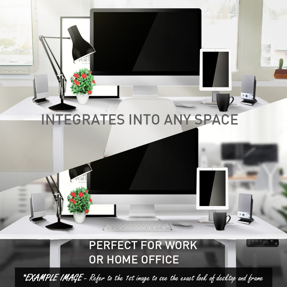 Fortia Sit To Stand Up Standing Desk, 160x75cm, 62-128cm Electric Height Adjustable, Dual Motor, 120kg Load, White/Silver Frame - Cosy Abode