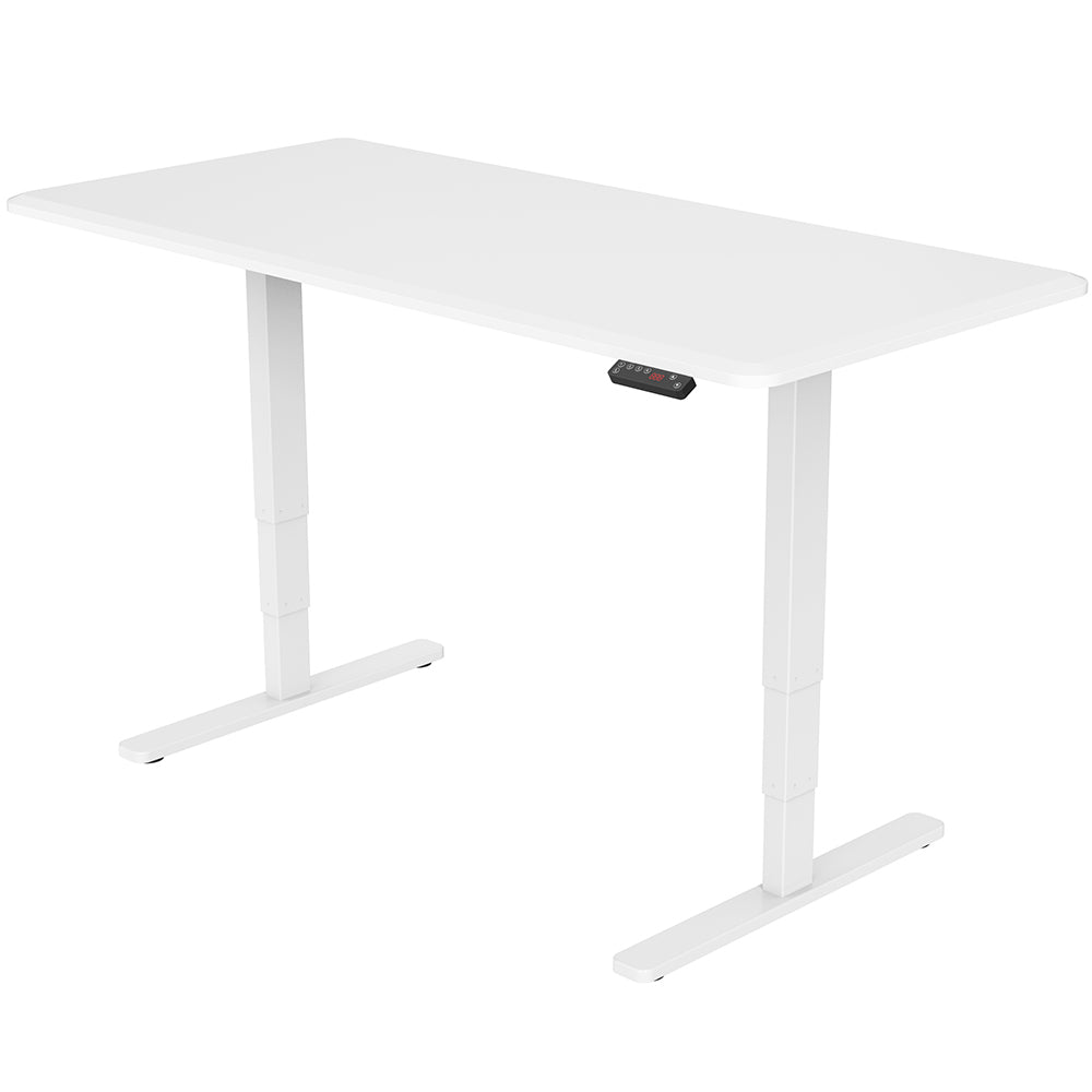 Fortia Sit To Stand Up Standing Desk, 150x70cm, 62-128cm Electric Height Adjustable, Dual Motor, 120kg Load, White/White Frame - Cosy Abode
