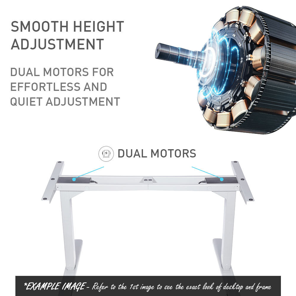 Fortia Sit To Stand Up Standing Desk, 150x70cm, 62-128cm Electric Height Adjustable, Dual Motor, 120kg Load, White/White Frame - Cosy Abode