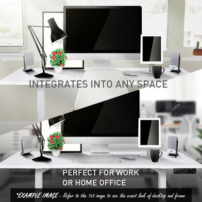 Fortia Sit To Stand Up Standing Desk, 150x70cm, 62-128cm Electric Height Adjustable, Dual Motor, 120kg Load, White/White Frame - Cosy Abode