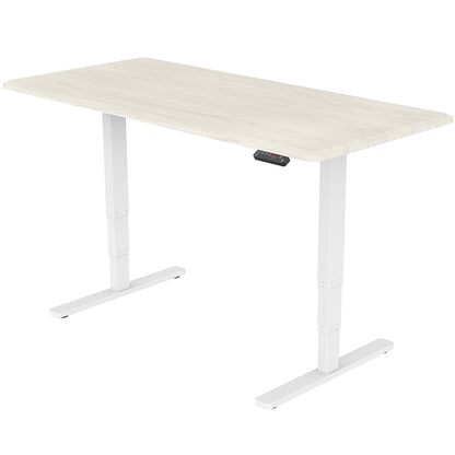 Fortia Sit To Stand Up Standing Desk, 160x75cm, 62-128cm Electric Height Adjustable, Dual Motor, 120kg Load, White Oak Style/White Frame - Cosy Abode