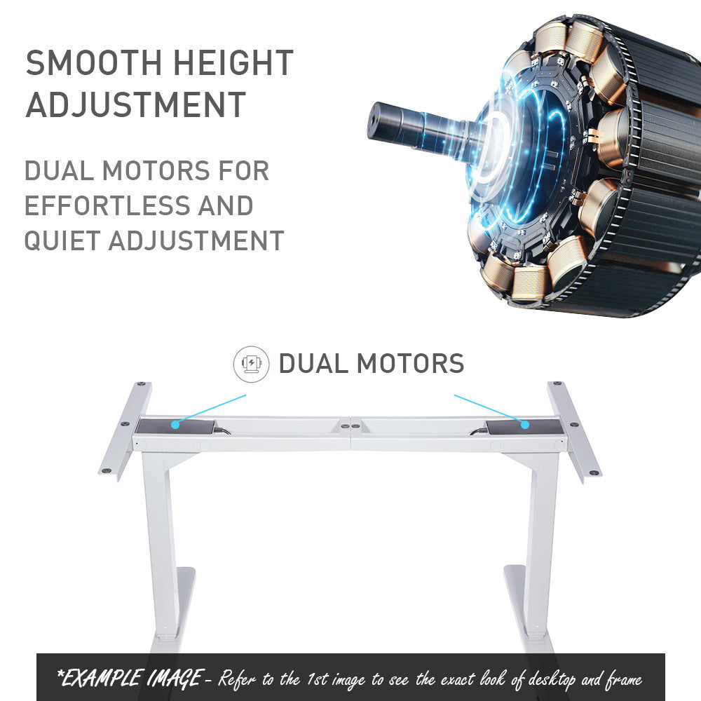 Fortia Sit To Stand Up Standing Desk, 160x75cm, 62-128cm Electric Height Adjustable, Dual Motor, 120kg Load, White Oak Style/White Frame - Cosy Abode
