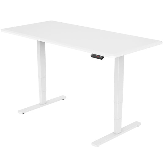 Fortia Sit To Stand Up Standing Desk, 160x75cm, 62-128cm Electric Height Adjustable, Dual Motor, 120kg Load, White/White Frame - Cosy Abode
