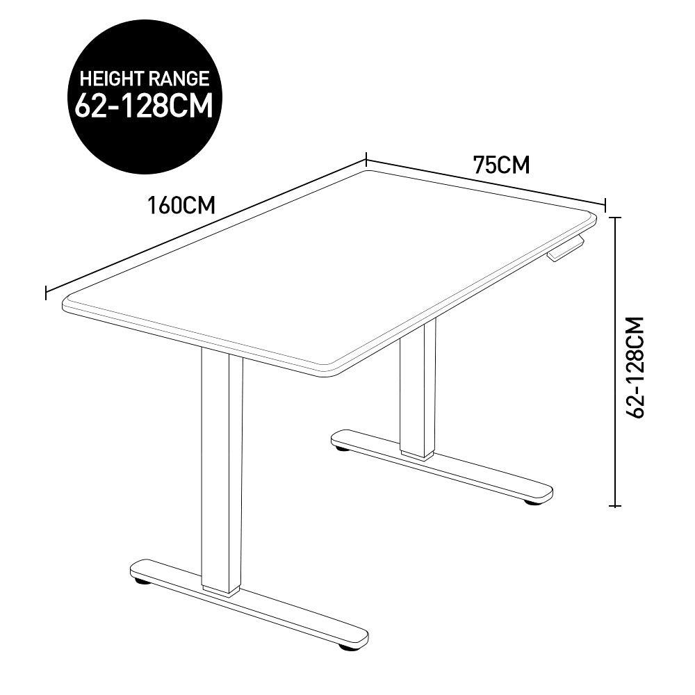 Fortia Sit To Stand Up Standing Desk, 160x75cm, 62-128cm Electric Height Adjustable, Dual Motor, 120kg Load, White/White Frame - Cosy Abode
