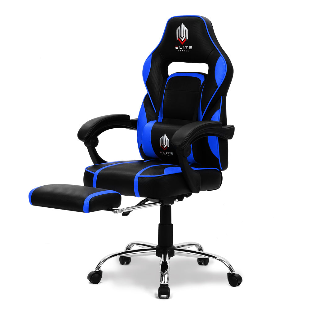 OVERDRIVE Gaming Chair Racing Computer PC Seat Office Reclining Footrest Blue - Cosy Abode