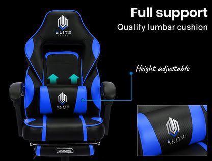 OVERDRIVE Gaming Chair Racing Computer PC Seat Office Reclining Footrest Blue - Cosy Abode