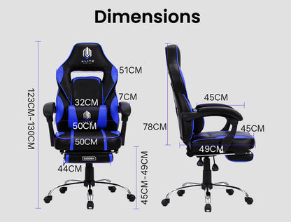 OVERDRIVE Gaming Chair Racing Computer PC Seat Office Reclining Footrest Blue - Cosy Abode