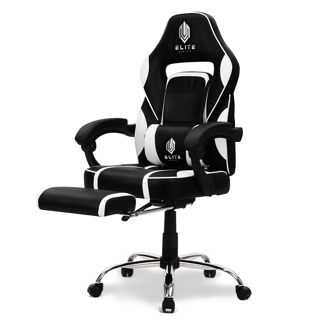 OVERDRIVE Gaming Chair Racing Computer PC Seat Office Reclining Footrest Black - Cosy Abode