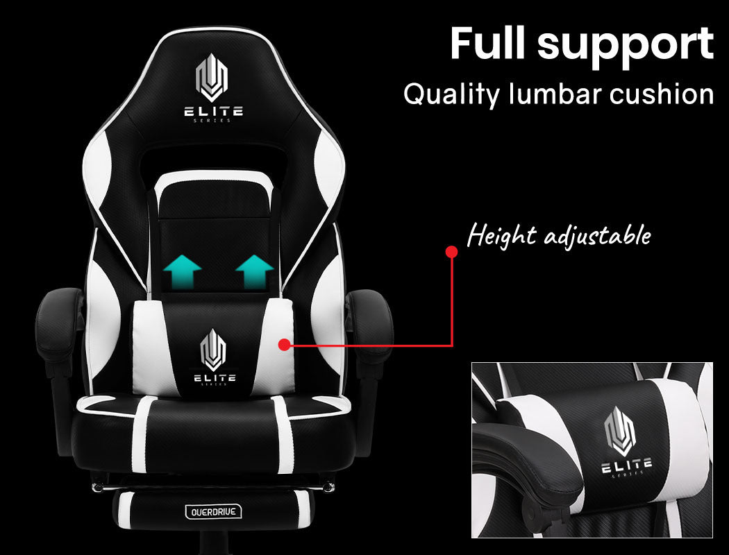 OVERDRIVE Gaming Chair Racing Computer PC Seat Office Reclining Footrest Black - Cosy Abode