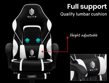 OVERDRIVE Gaming Chair Racing Computer PC Seat Office Reclining Footrest Black - Cosy Abode