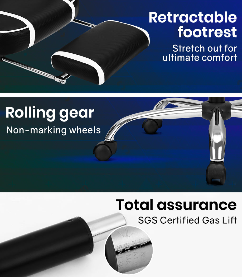 OVERDRIVE Gaming Chair Racing Computer PC Seat Office Reclining Footrest Black - Cosy Abode