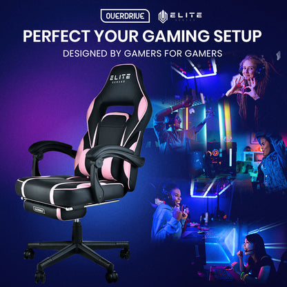 OVERDRIVE Gaming Chair Pink Racing Computer Office Ergonomic Reclining Footrest - Cosy Abode