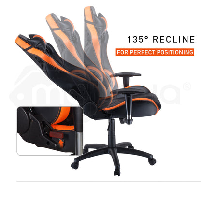 Overdrive Gaming Chair Office Computer Racing PU Leather Executive Black Orange - Cosy Abode