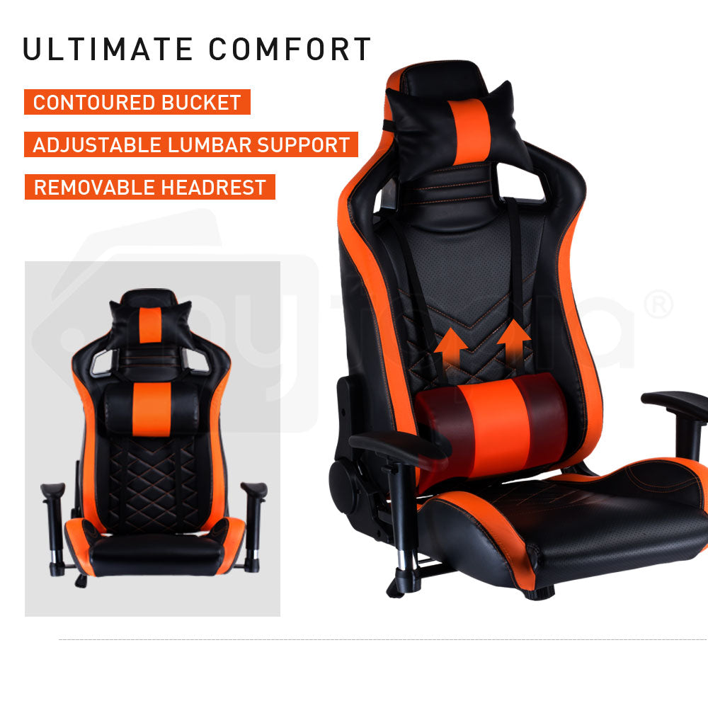 Overdrive Gaming Chair Office Computer Racing PU Leather Executive Black Orange - Cosy Abode