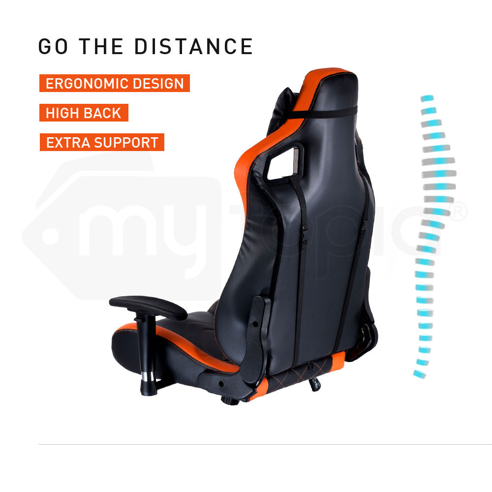 Overdrive Gaming Chair Office Computer Racing PU Leather Executive Black Orange - Cosy Abode