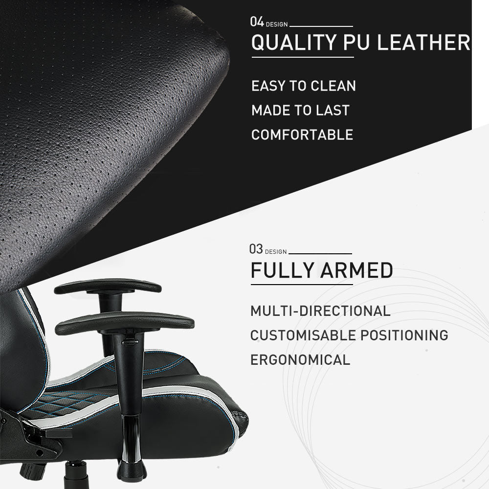 Overdrive Gaming Chair Office Computer Racing PU Leather Executive Race Black - Cosy Abode