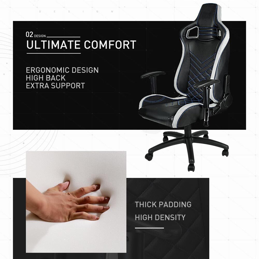 Overdrive Gaming Chair Office Computer Racing PU Leather Executive Race Black - Cosy Abode