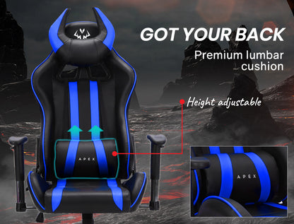OVERDRIVE Diablo Reclining Gaming Chair Black & Blue Computer Lumbar Office Horns - Cosy Abode