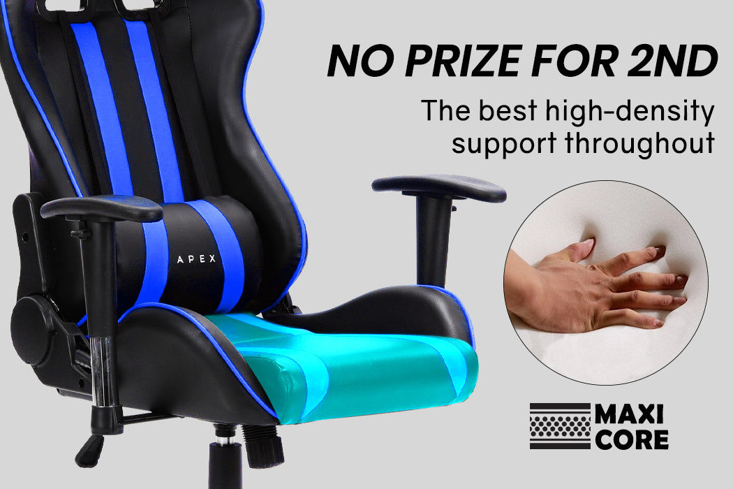 OVERDRIVE Diablo Reclining Gaming Chair Black & Blue Computer Lumbar Office Horns - Cosy Abode