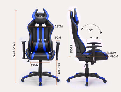 OVERDRIVE Diablo Reclining Gaming Chair Black & Blue Computer Lumbar Office Horns - Cosy Abode