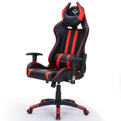 OVERDRIVE Diablo Reclining Gaming Chair Black & Red Office Computer Seat Neck Lumbar Horns - Cosy Abode