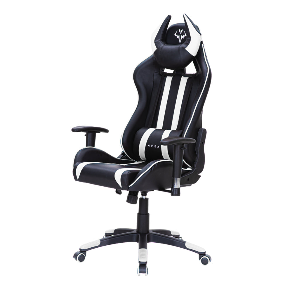 OVERDRIVE Diablo Reclining Gaming Chair Black & White Seat Computer Office Neck Lumbar Horns - Cosy Abode