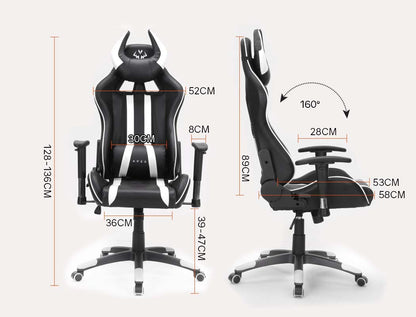 OVERDRIVE Diablo Reclining Gaming Chair Black & White Seat Computer Office Neck Lumbar Horns - Cosy Abode