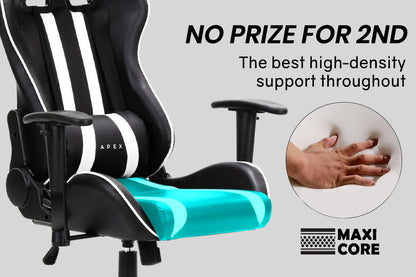 OVERDRIVE Diablo Reclining Gaming Chair Black & White Seat Computer Office Neck Lumbar Horns - Cosy Abode