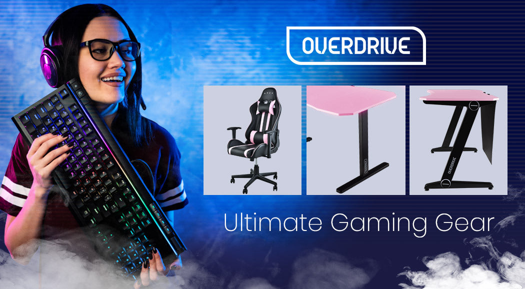 OVERDRIVE Reclining Pink Gaming Chair Office Computer Ergonomic Racing Seat - Cosy Abode