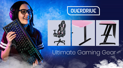 OVERDRIVE Reclining Pink Gaming Chair Office Computer Ergonomic Racing Seat - Cosy Abode