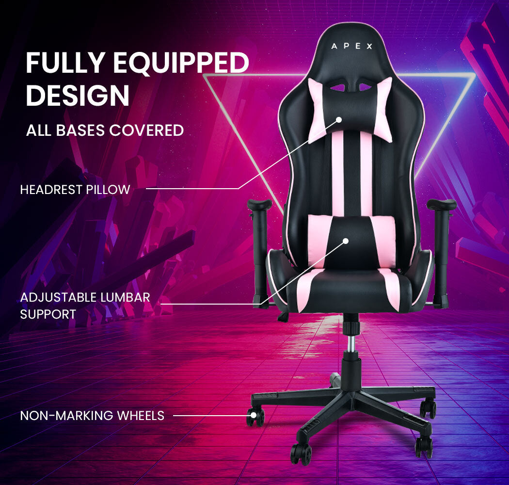 OVERDRIVE Reclining Pink Gaming Chair Office Computer Ergonomic Racing Seat - Cosy Abode