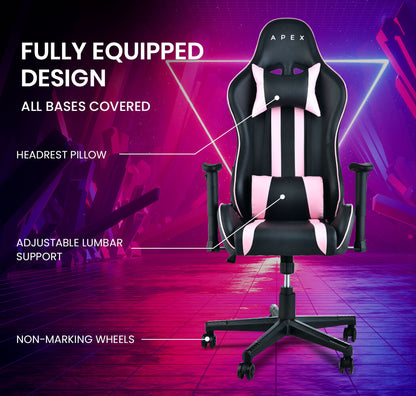 OVERDRIVE Reclining Pink Gaming Chair Office Computer Ergonomic Racing Seat - Cosy Abode