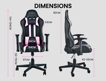 OVERDRIVE Reclining Pink Gaming Chair Office Computer Ergonomic Racing Seat - Cosy Abode