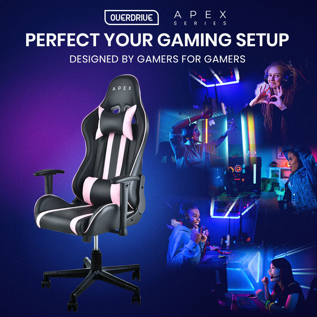 OVERDRIVE Reclining Pink Gaming Chair Office Computer Ergonomic Racing Seat - Cosy Abode