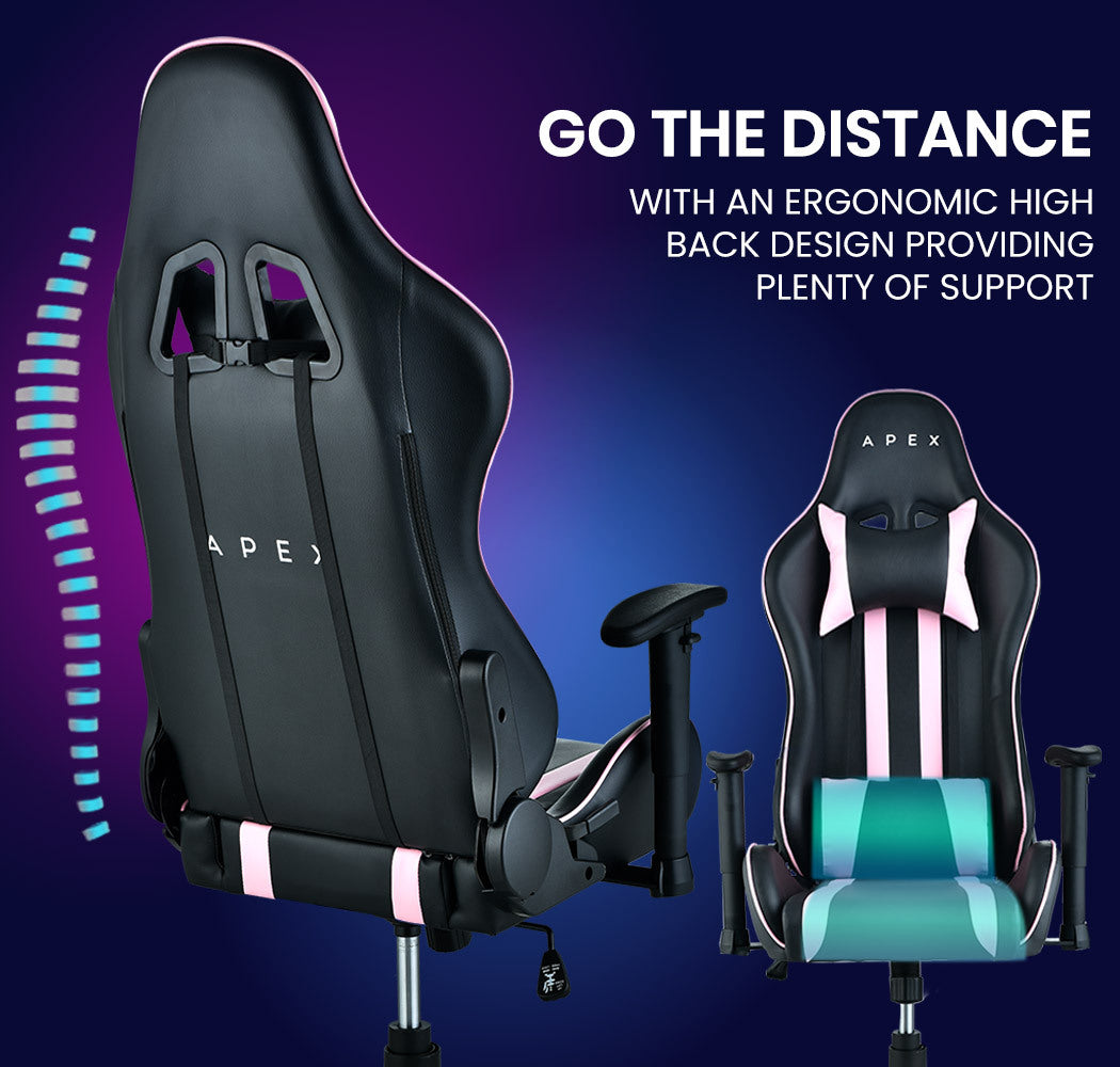 OVERDRIVE Reclining Pink Gaming Chair Office Computer Ergonomic Racing Seat - Cosy Abode