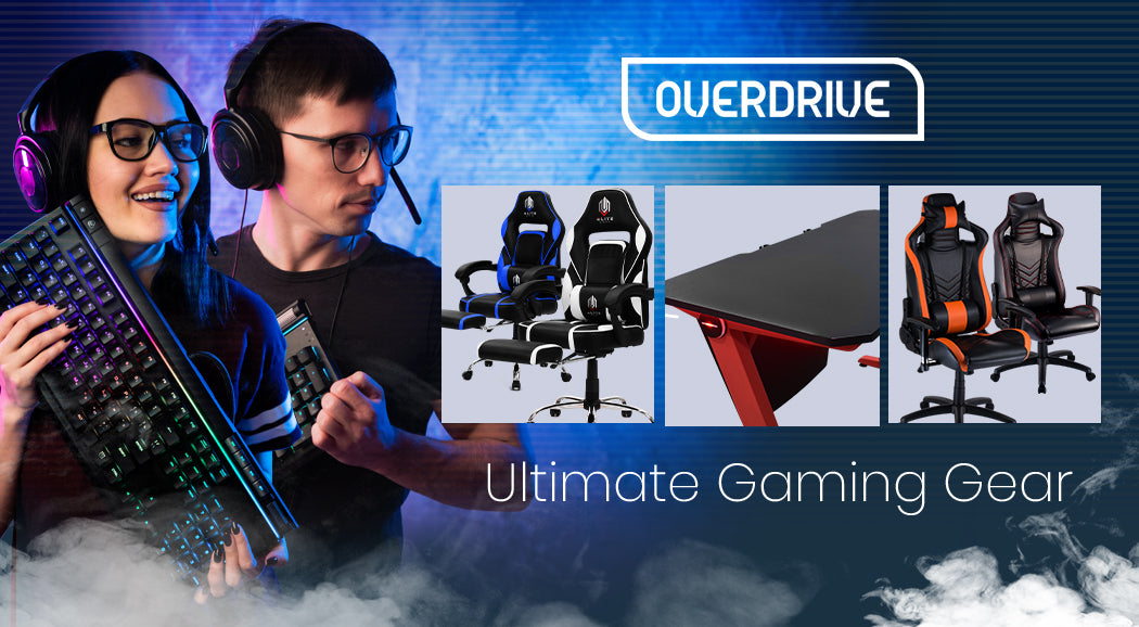 OVERDRIVE Gaming Chair Desk Racing Seat Setup PC Combo Office Black Table Foot - Cosy Abode