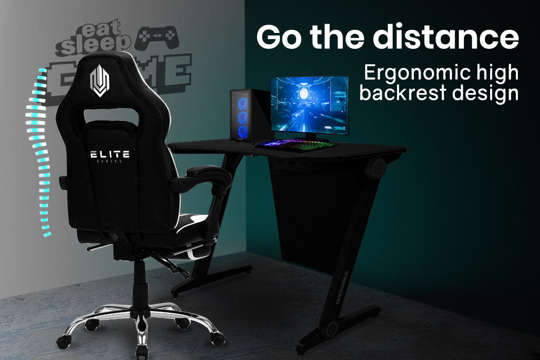 OVERDRIVE Gaming Chair Desk Racing Seat Setup PC Combo Office Black Table Foot - Cosy Abode