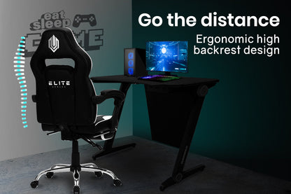 OVERDRIVE Gaming Chair Desk Racing Seat Setup PC Combo Office Black Table Foot - Cosy Abode