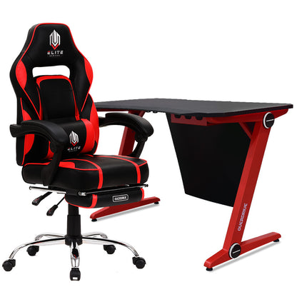 OVERDRIVE Gaming Chair Desk Racing Seat Setup PC Combo Office Table Black Red - Cosy Abode