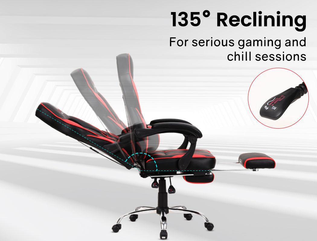 OVERDRIVE Gaming Chair Desk Racing Seat Setup PC Combo Office Table Black Red - Cosy Abode