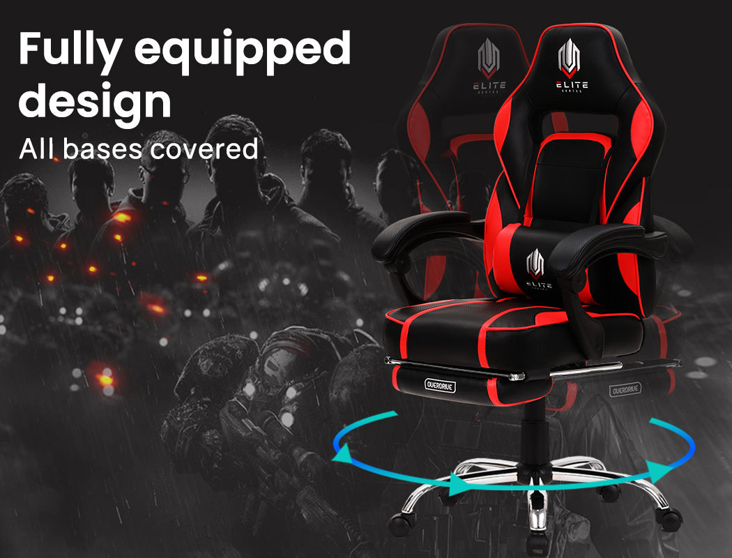 OVERDRIVE Gaming Chair Desk Racing Seat Setup PC Combo Office Table Black Red - Cosy Abode