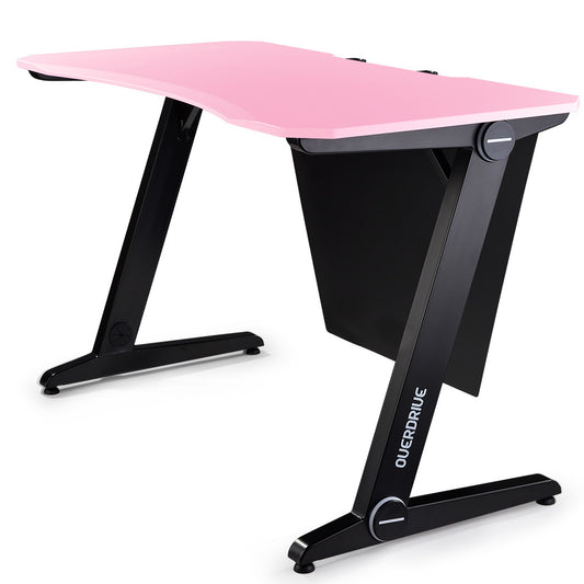 OVERDRIVE Gaming Computer PC Desk Z-Style, Pink and Black, Cable Management - Cosy Abode