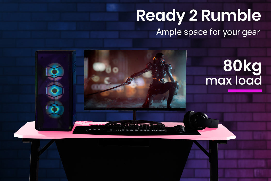 OVERDRIVE Gaming Computer PC Desk Z-Style, Pink and Black, Cable Management - Cosy Abode