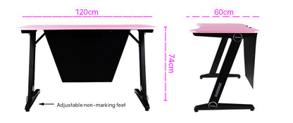 OVERDRIVE Gaming Computer PC Desk Z-Style, Pink and Black, Cable Management - Cosy Abode