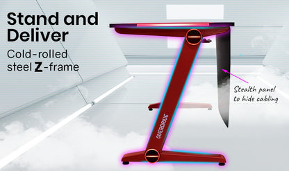 OVERDRIVE Gaming Desk 120cm  Computer Black PC Red LED Lights Carbon Fiber Look - Cosy Abode