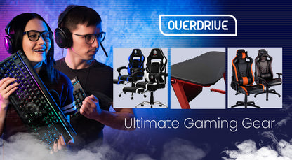 OVERDRIVE Gaming Desk 120cm  Computer Black PC Red LED Lights Carbon Fiber Look - Cosy Abode