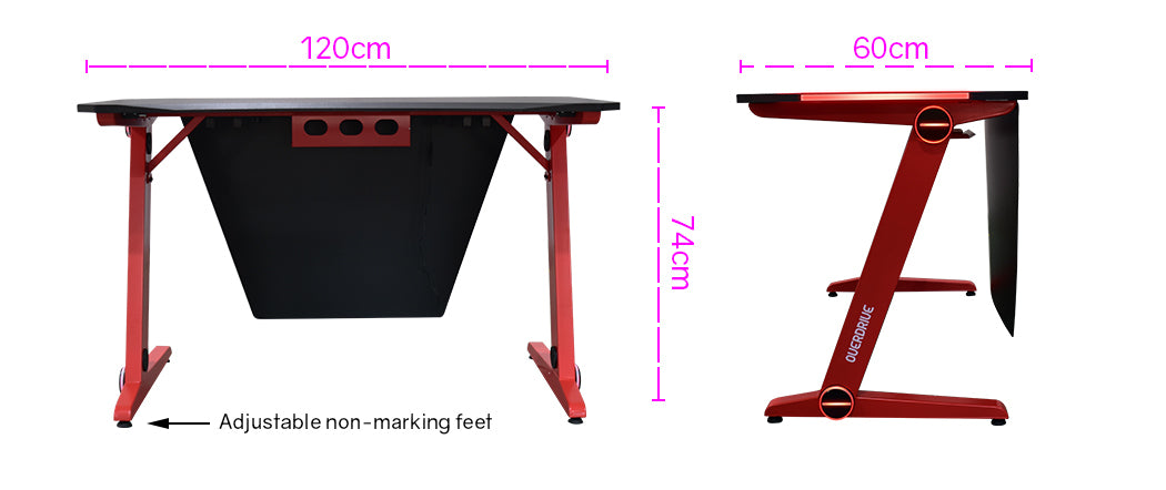 OVERDRIVE Gaming Desk 120cm  Computer Black PC Red LED Lights Carbon Fiber Look - Cosy Abode